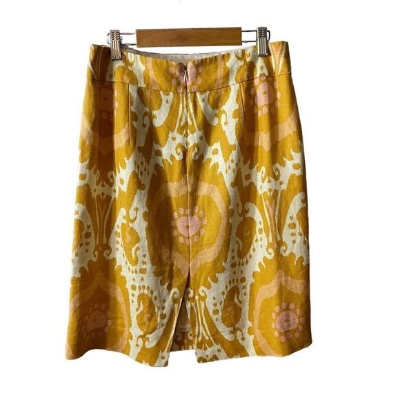 J. Crew Ochre Ikat Linen Print Pencil Skirt Size 2 - Picture 7 of 12